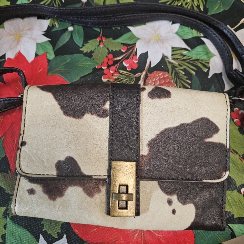 Beige and Dark Brown Camo Crossbody Bag